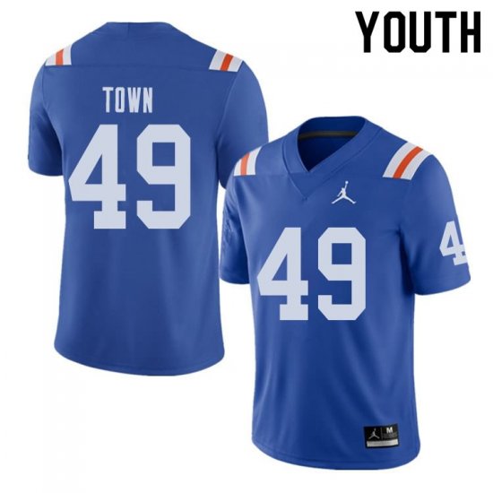 Youth Florida Gators #49 Cameron Town NCAA Jordan Brand Royal Throwback Alternate Authentic Stitched College Football Jersey YXA1562EV